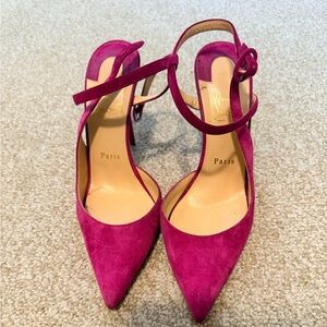 Christian Louboutin Fuchsia Suede Pointed-Toe Ankle-Strap Pumps